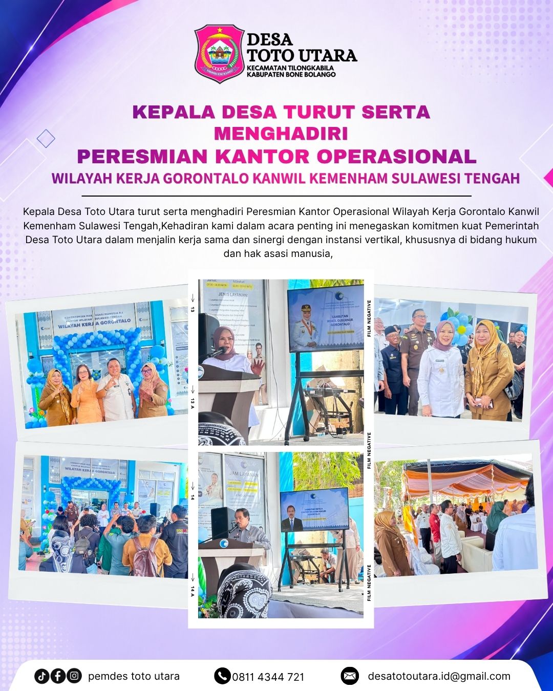 Kades Toto Utara Hadiri Peresmian Kantor Operasional Wilayah Kerja Gorontalo Kanwil Kemenham Suluteng