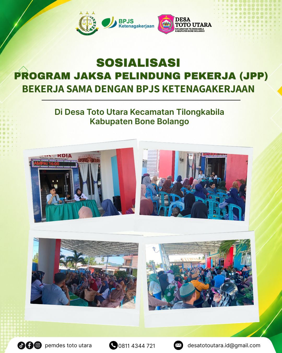 Pemdes Toto Utara Bersama Kejaksaan dan BPJS Ketenagakerjaan Gelar Sosialisasi Program JPP