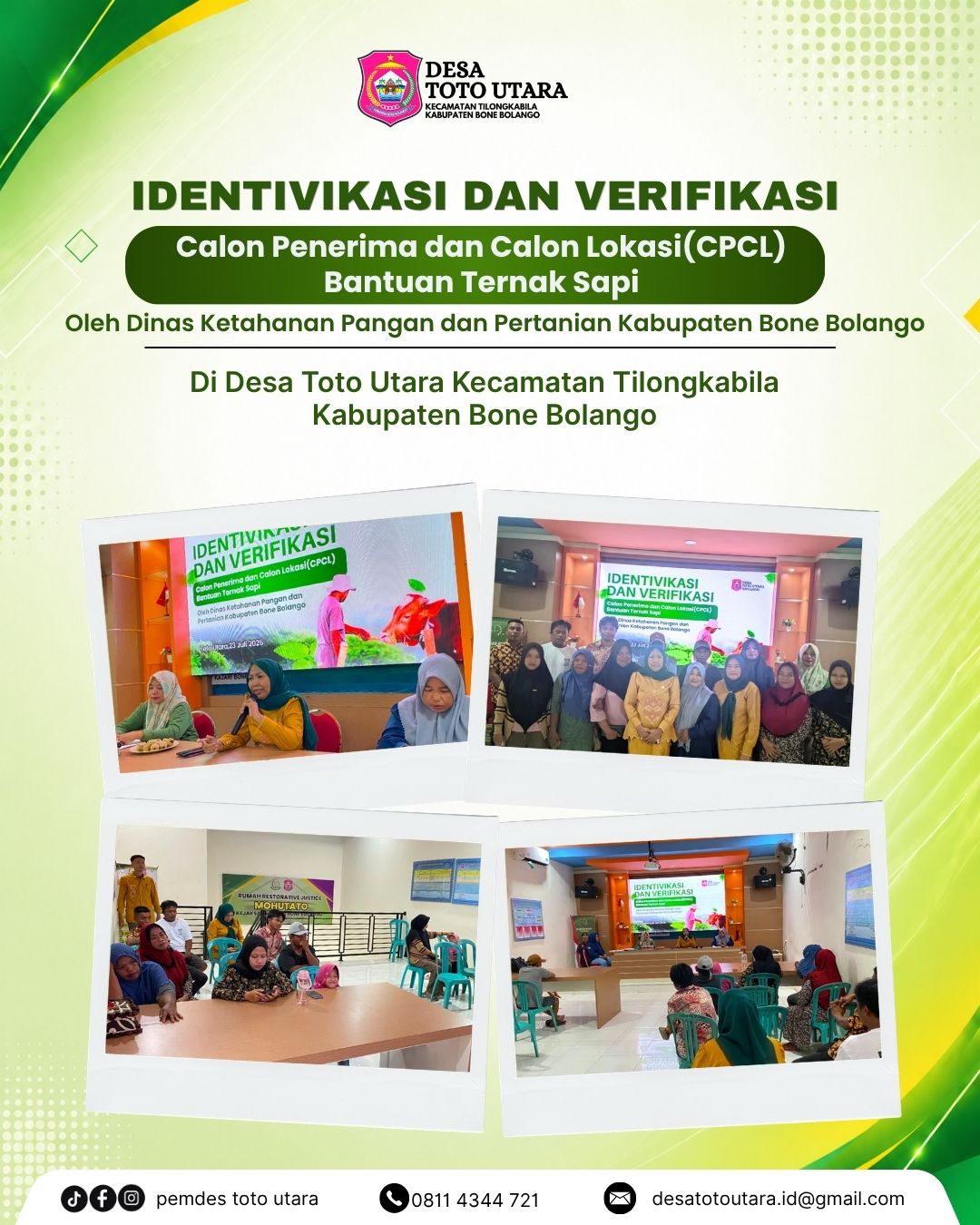 Dinas Ketahanan Pangan dan Pertanian Bone Bolango Gelar Verifikasi Calon Penerima Bantuan Ternak Sapi di Desa Toto Utara